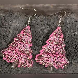 Vibrant Pink Leopard Tree Earrings